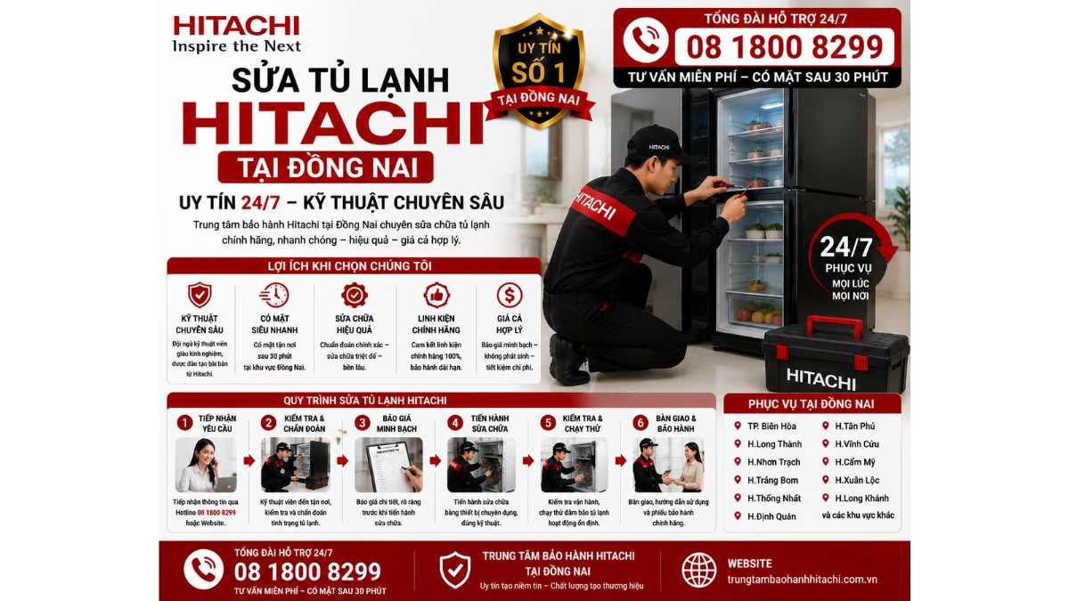 Sửa Tủ Lạnh Hitachi Tại Đồng Nai Uy Tín 24/7 – Kỹ Thuật Chuyên Sâu https://trungtambaohanhhitachi.com.vn - Lh 08 1800 8299